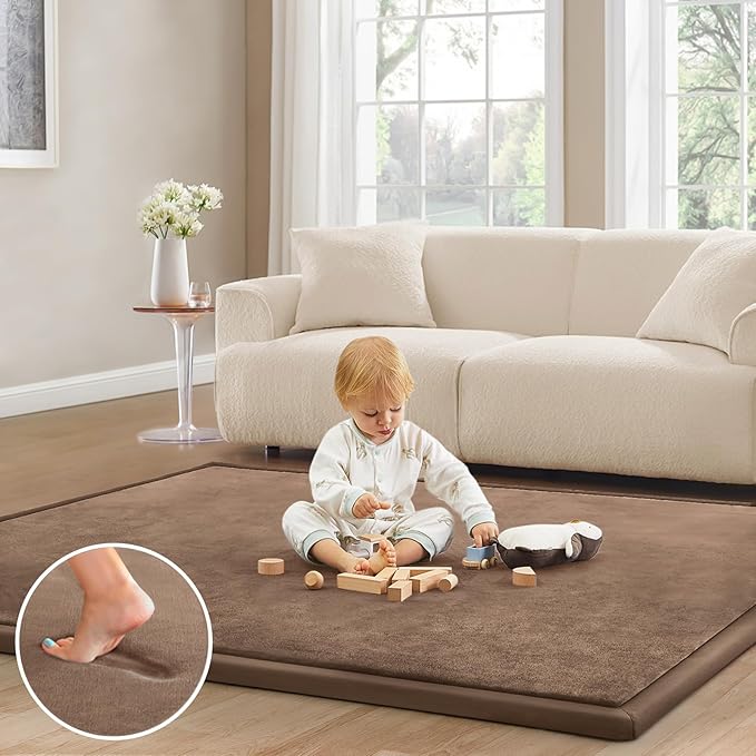 Baby Play Mat for Floor Tummy Time Mat Nursery Rug Muscle Mat Area Rug Playroom Rug Tatami Mat 9'2"x6'7" Memory Foam 1.3" Thick Crawling Mat for Babies,Toddlers, Infants, Kids,Floor Mat,Coffee