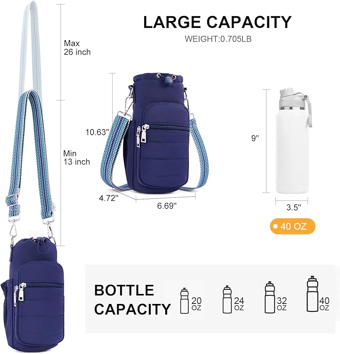 Water Bottle Bag 40 oz Crossbody Holder for Walking Hiking Insulated Carrier Purse with Adjustable Strap