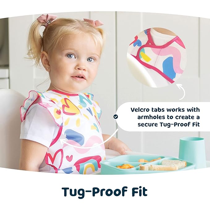 Tiny Twinkle Mess Proof Baby Bib - Waterproof & Lightweight Baby-Led Weaning Apron | 100% Recycled Polyester, Easy Clean & Machine Washable (Dinosaur,Large 2-4 Years)
