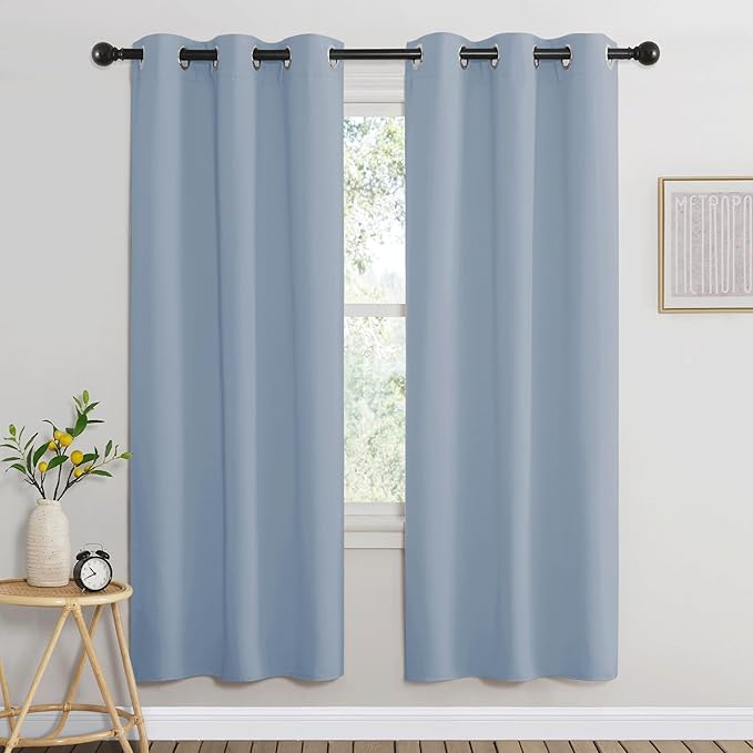 NICETOWN Blackout 72 inch Curtains for Kids Room, Grommet Room Darkening Thermal Insulated Solid Window Treatments Sound Reducing for Bedroom, 2 Panels, W37 x L72, Vintage Blue