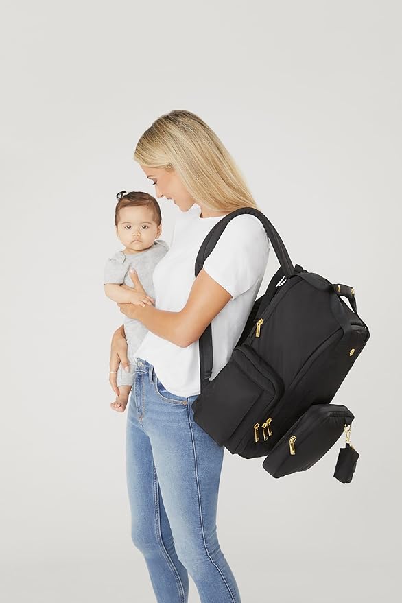 Huggies Signature Hug Pack Diaper Backpack, Black Leather, O/S