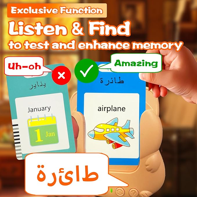 Talking Flash Cards for Kids - Arabic Bilingual English Flashcard for Toddlers 3-12, Test Mode, 510 Sight Words, Audible Pocket Speech, Sensory Toys for Autism, Boys Girls Gifts (Arabic)