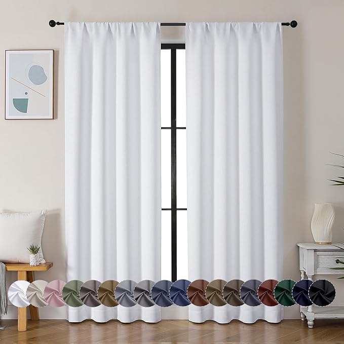 Simplebrand Ava Pure White Curtains for Bedroom 72 Inch Length 2 Panels Set, Light Filtering Window Treatment, Light Filtering Curtain Drapes, Soft Casual Rod Pocket Privacy Curtains, W40 x L72 Inch