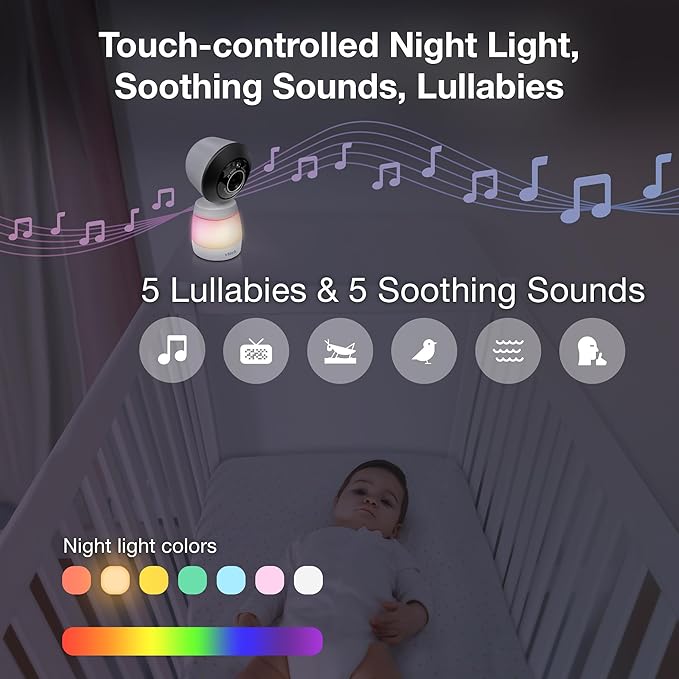 VTech Smart WiFi Baby Monitor, 2K CMOS Sensor Camera, 5.5-inch HD IPS Screen, Clear Infrared Night Vision, Pan-Tilt, 24x Zoom, 2-Way Talk, Multi-Color Night Light, Soothing, Free App: Smart HD Plus
