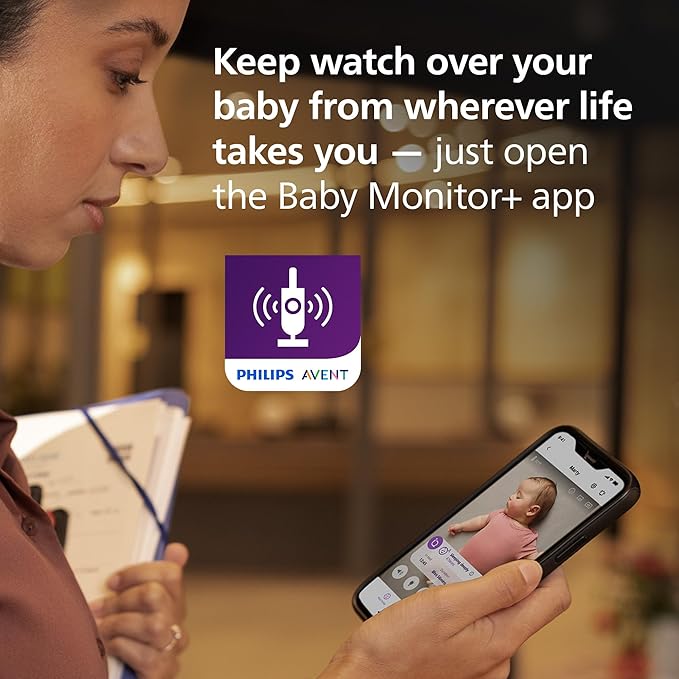 Philips Avent Premium Connected Baby Monitor, with 1080p Camera and App, SenseIQ Sleep and Breathing Rate Tracking, Cry Detection and Translation, Day and Night View, Two-way True Talk Back, SCD973/37