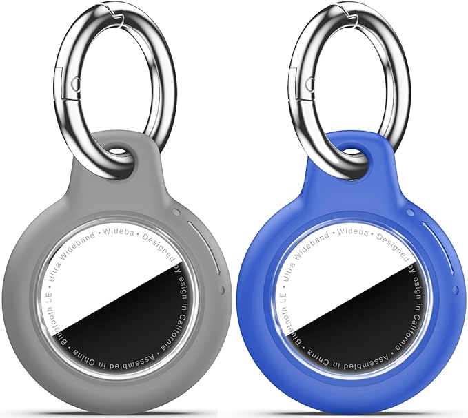 Upgrade Waterproof 2 Pack Airtags Holder with Apple Airtags Keychain, Hard PC Air Tag Case, Anti-Scratch & Shock Air tag Holder, Men's Women's Keyrings & Keychains-Blue+Grey