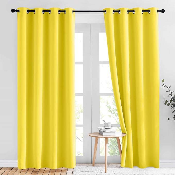 NICETOWN Bright Yellow Blackout Curtains 84 inch Long for Bedroom - Thermal Insulated Solid Grommet Light Blocking Window Curtains & Drapes for Living Room (2 Panels, 52 x 84 Inch, Bright Yellow)