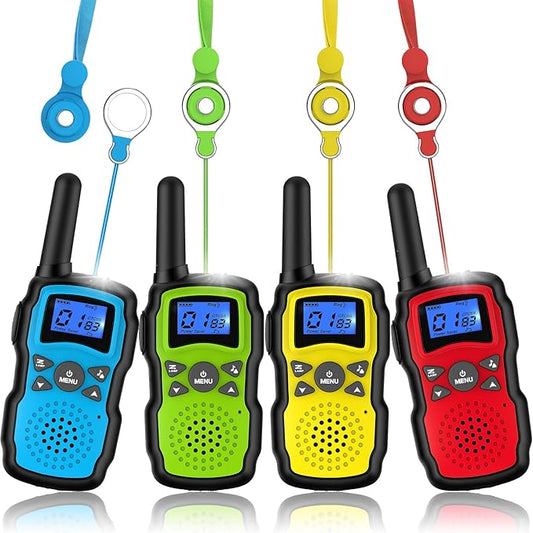 Wishouse Walkie Talkies for Kids Adults Long Range,Xmas Birthday Gift for 3 4 5 6 7 8 9 10 Year Old Boys Girls,Hiking Camping Gear Toys with Lamp,Lanyards,VOX,Easy to Use,4 Pack(No Battery No Charger)