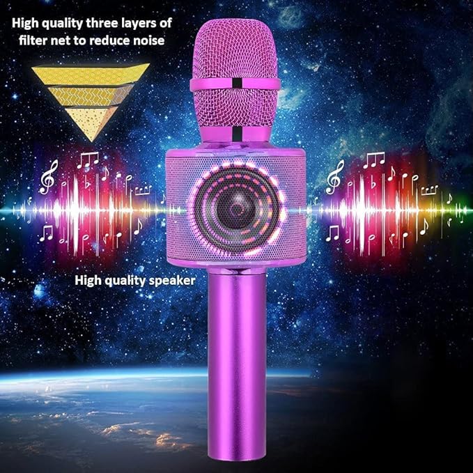 BONAOK Wireless Bluetooth Karaoke Microphone,3-in-1 Portable Handheld Karaoke Mic Speaker Machine Birthday Home Party for PC or All Smartphone (Q37 Purple)