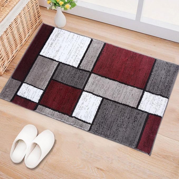 Rugshop Contemporary Modern Boxes Area Rug 2' x 3' Red