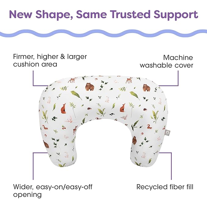 Boppy Nursing Pillow - Ergonomic Bottle & Breastfeeding Pillow with High, Firm, Large Area, Water-Repellent Cushion with Washable Cover; Baby Safety Alliance Verified - Neutral Plants and Animals