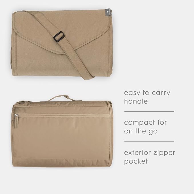 Little Unicorn 5'x5' Outdoor Family Picnic & Beach Blanket | Durable & Water-Resistant Fabric | Compact Fold & Easily Wipes Clean | Zipper Pocket (Beige Buffalo Check)