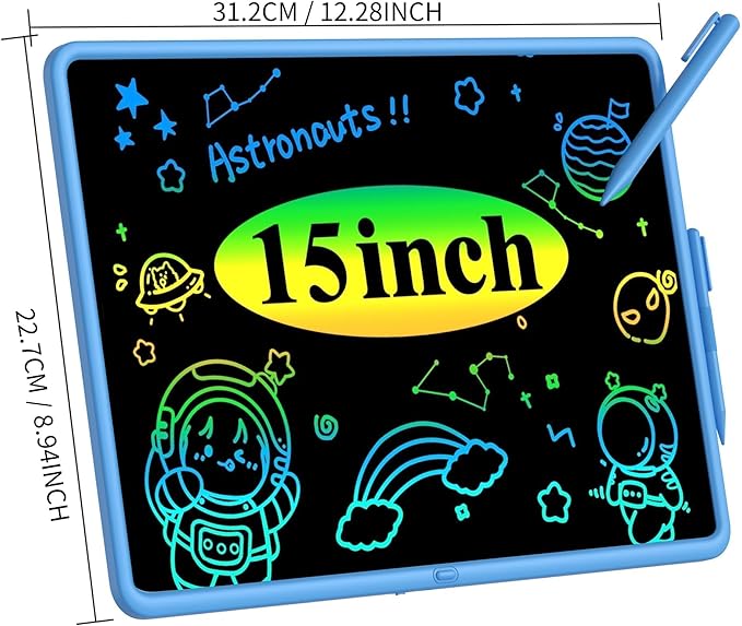LCD Writing Tablet - 15 Inch Large Doodle Board, Rechargeable Drawing Pad for Kids & Teens, Learning Toys for 3-10+ Year Old Boys & Girls, Birthday & Christmas Gifts, Blue Travel Toys
