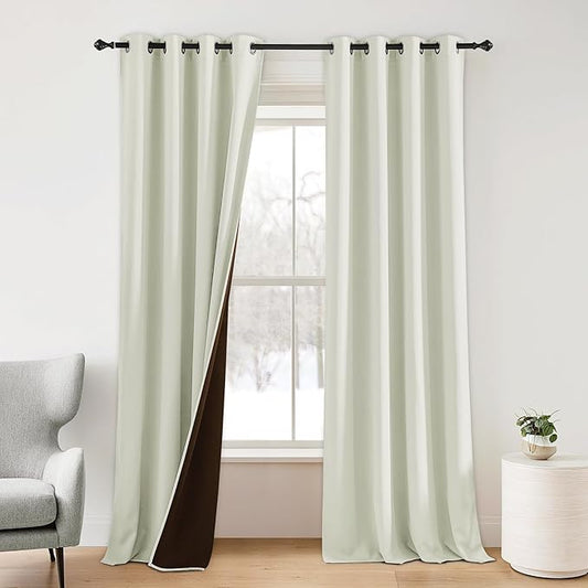 NICETOWN Farmhouse Curtains for Living Room, Blackout Thermal Insulated Sliding Door Curtains for Patio Glass Door, Grommet Soundproof Smart Drapes for Office, 1 Pair, 52" W x 95" L, Light Beige