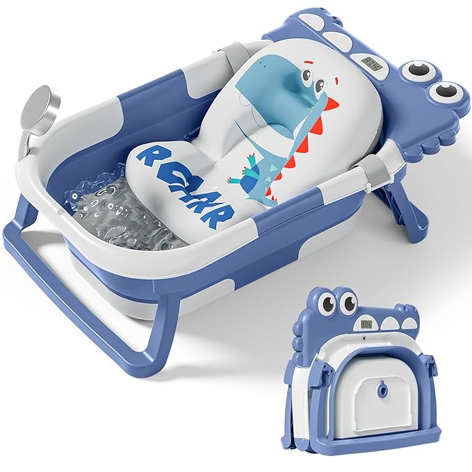 TPN Collapsible Baby Bathtub, Baby Bath Tub with Soft Cushion & Real-Time Thermometer, Baby Bathtub Infant to Toddler Tub (0-36 Months), Portable Newborn Travel Bath tub