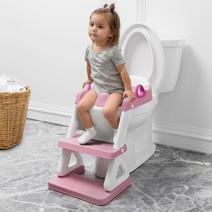 Potty Training Seat with Step Stool Ladder for Kids and Toddler,Wiifo Sturdy Potty Ladder with Soft Padded Cushion for Toddler Boys and Girls(Pink) 2025 New Version