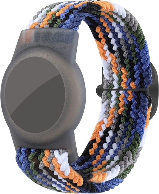 Bracelet for Kids Compatible with AirTag, Nylon Stretch Braided Air Tag Wristband, Protective Case for Airtag GPS Tracker Holder, Adjustable Elastic Watch Band for Toddler Child Elder (Rainbow)