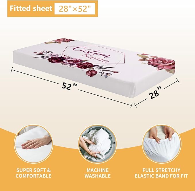 Personalized Crib Bedding Set, 5 Pcs Custom Nursery Bedding Sets with Name, Infant Bedding Set for Baby Girls, Purple Flower Double Layer Baby Crib Set, Babies Toddlers Kids Customized Gifts