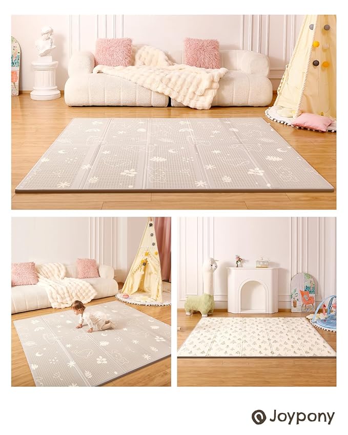 Baby Play Mat, 47 x 47 Inch Foldable Play Mats for Babies and Toddlers, Waterproof & Anti-Slip Portable Baby Floor Mat for Baby Playpen, Baby Mat for Floor with Travel Bag
