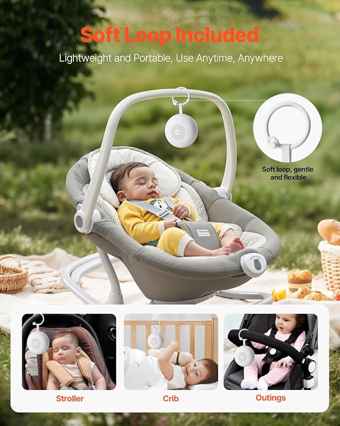 VEVOR Sound Machine, 30 Soothing Sleep Sounds, 3-in-1 Portable and Hangable White Noise Sound Machine with Auto-Off Timer, Soft Ring Light and Memory Function, for Baby, Adults, Home, Office & Travel