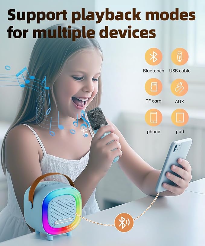Mini Karaoke Machine Speaker for Kids Adults, Portable Bluetooth with 2 Wireless Microphones, Children's Day Birthday Gift Ideas for Toys for Teens Boys and Girls Aged 4, 5, 6, 7, 8, 9, 10, 11, 12+