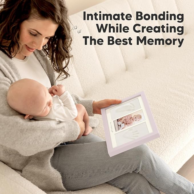 Baby Hand and Footprint Kit - Clay Handprint Keepsake Frame, Newborn Nursery Picture Frame, Personalized New Mom Gifts for Baby Shower & Registry (Soft Lilac)