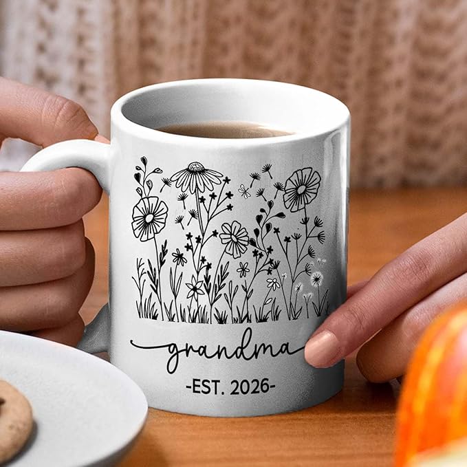 Personalized Grandma EST 2026 Accent Coffee Mug Gift For Nana Granny Grandmother, Novelty Grandma White Coffee Cup 11Oz 15Oz, Custom Year/Name Grandmother Ceramic Cup Gift For Birthday Mother's Day