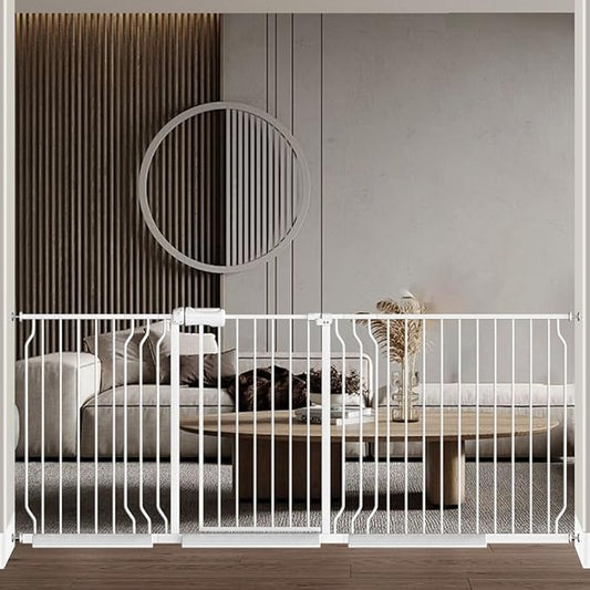 Baby Gate for Doorways Stairs Hallway 81.1-85.8 Inch Wide, Walk Through Child Gates with Pressure Mounted Extention Kit, Indoor Safety Child Gates for Kids or Pets