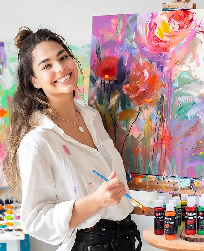 50 Color Acrylic Paint Set, 2oz Bottles, Rich Pigmented Canvas Paint with 10 Brushes &Palette, Professional Art Supplies Kit for Adults & Kids, Non-Toxic, Suitable for Canvas, Rocks, Wood