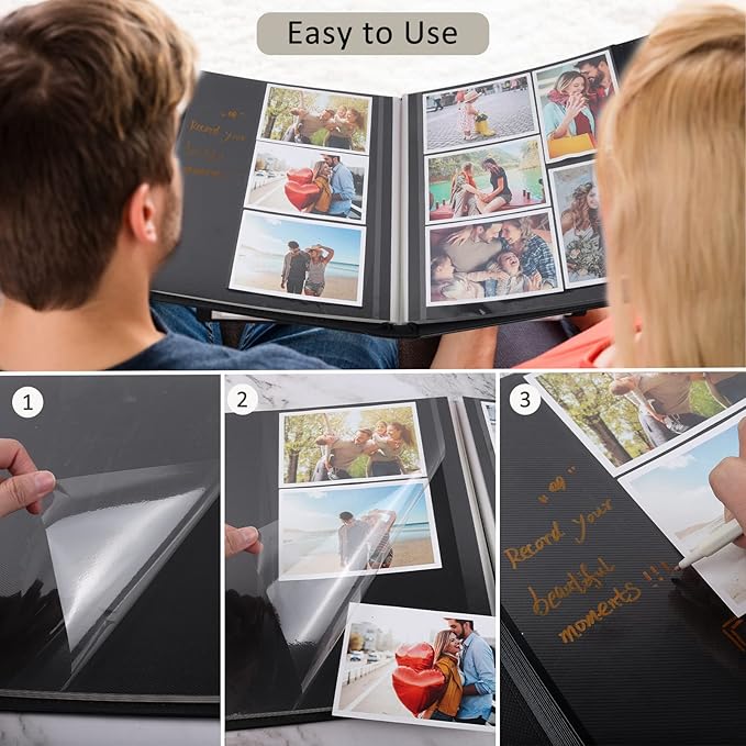 RECUTMS Photo Album Self Adhesive, Magnetic Self-Stick Scrapbook Album Holds 3x5 4x6 5x7 6x8 8x10 Pictures 60 Pages Black Inner Page for Family Wedding Baby Birthday Anniversary