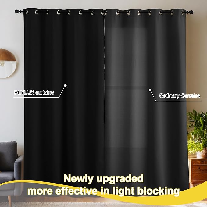 NICETOWN 100% Blackout Curtains 84 Inch Length for Bedroom, Privacy Thermal Insulated Grommet Window Drapes for Living Room, 2 Panels, Black, 42 x 84 Inch