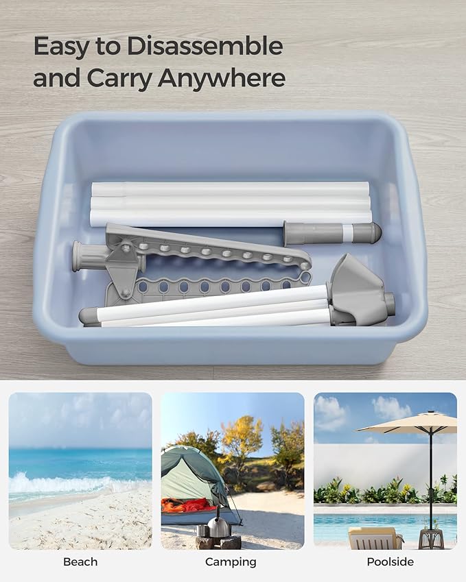 SONGMICS Clothes Drying Rack, 59-Inch Folding Laundry Drying Rack with 3 Rotatable Arms for Hangers, 4 Legs, Stainless Steel, for 27 Pieces of Clothes, Gray and White ULLR510G01