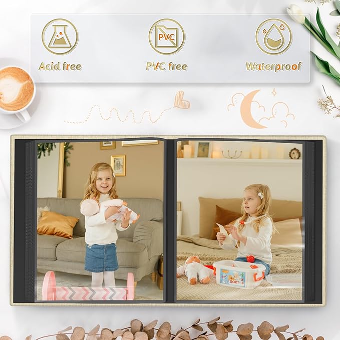 Popotop Photo Album 4x6 100 Pockets for Wedding Gifts,Linen Hardcover Picture Albums for Family Anniversary Baby Vacation Pictures