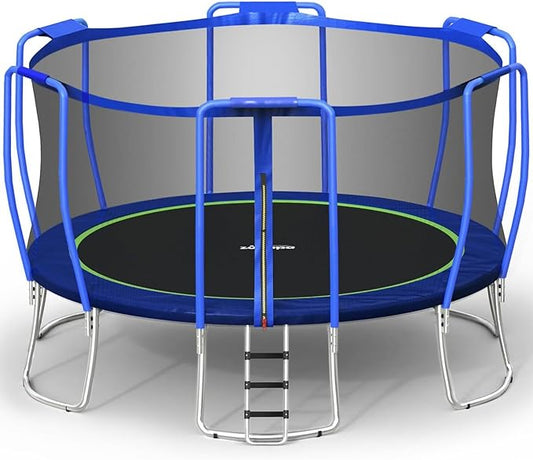 Zupapa Trampolines No-Gap Design 1500 LBS Weight Capacity 16 15 14 12 10 8FT for Kids Children with Safety Enclosure Net Outdoor Backyards Large Recreational Trampoline