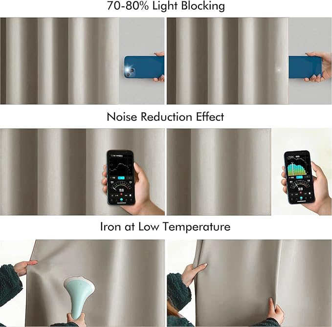 MIULEE Stone Back Tab Blackout Curtains 63 Inch Length 2 Panels Set for Living Room Bedroom Privacy, Rod Pocket/Pinch Pleat Thermal Insulated Room Darkening Pleated Light Blocking Drapes