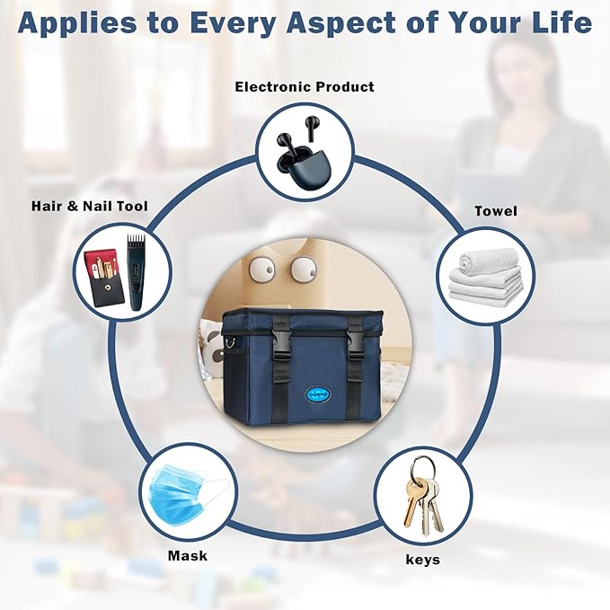 UVC Sanitizer Box Ozone Free with Timer, Portable Large Cleaner Bag with USB Port, UV Light Blue Tote for Mask, Cell Phone, Baby Bottle, Key, Towel 12L/3.17 gal