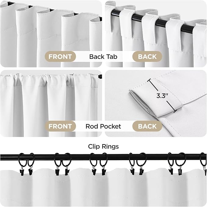 Joydeco 96 Inch 60% Blackout White Curtains 2 Panels, Elegant Semi Sheer Curtains for Bedroom, Thermal Insulated Black Out Drapes for Living Room, Rod Pocket Back Tab Drapes(W52 x L96 Inch,Pure White)