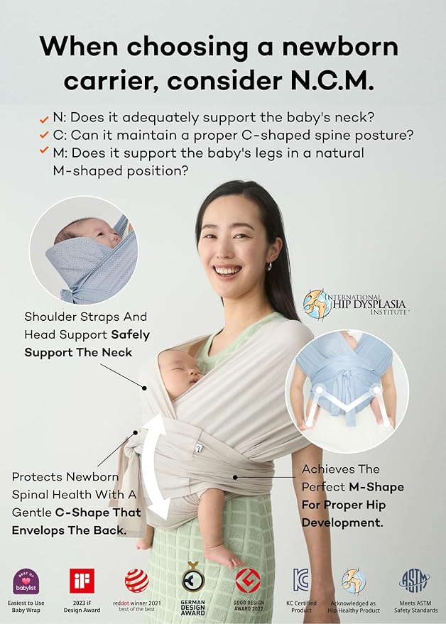 Konny Baby Carrier Flex SoftBreeze with Head Support - Adjustable, Easy to Wear Baby Wrap Sling, Perfect for Newborn Babies Essentials up to 44 lbs (XS-XL) - Mocha