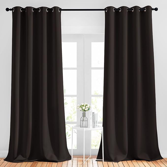 NICETOWN Blackout Toffee Brown Curtains & Drapes 90 inches Long - Grommet Thermal Insulated Blackout Drapes Light Blinds Room Darkening Window Treatments for Bedroom (2 Panels, W52 x L90)