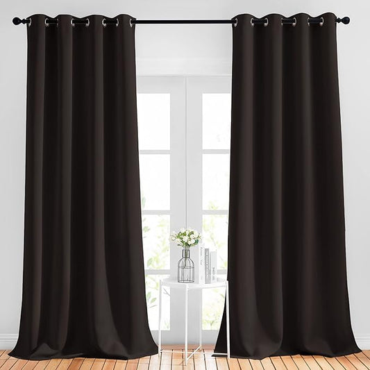 NICETOWN Blackout Toffee Brown Curtains & Drapes 90 inches Long - Grommet Thermal Insulated Blackout Drapes Light Blinds Room Darkening Window Treatments for Bedroom (2 Panels, W52 x L90)