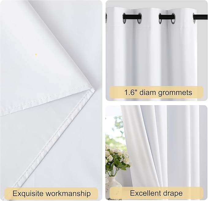 NICETOWN White Blackout Curtains W52 x L95 2 Panels, Grommet Full Blackout Window Treatments Heat Blocking for Bedroom/Living Room