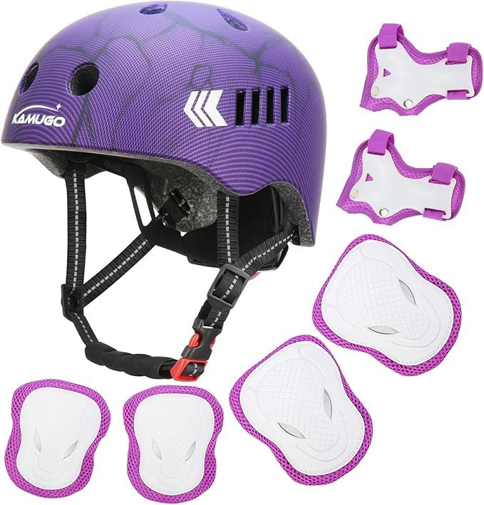 KAMUGO Kids Bike Helmet Set, Toddler Helmet for Ages 2-8 Boys Girls with Sports Protective Gear Set Knee Elbow Wrist Pads for Skateboard Cycling Scooter Rollerblading