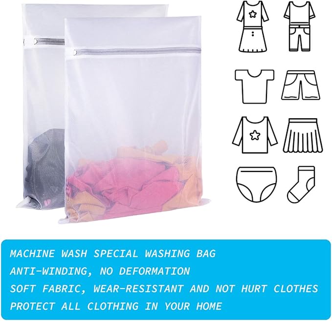 Mesh Wash Bag for Washing Machine-Supper Zipper Net Laundry Bag for Travel,Lingerie,Sweater,Garment,Undergarment,Pack of 2 (20 Inch X 24 Inch)