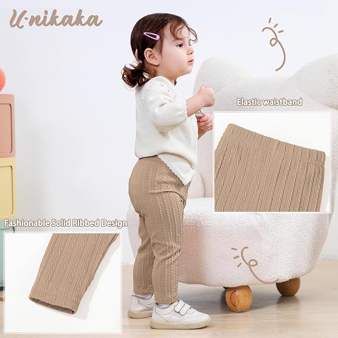 U·nikaka Toddler Baby Girls Pants Ribbed Infant Pants Leggings Toddler Baby Girl Bottoms Leggings 2 Packs