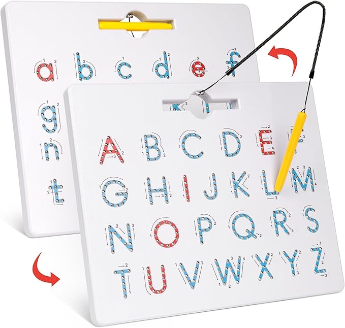 GAMENOTE Double Sided Magnetic Letter Board - 2 in 1 Alphabet Magnets Tracing Board for Toddlers ABC Letters Uppercase & Lowercase Practicing Learning Education Toys