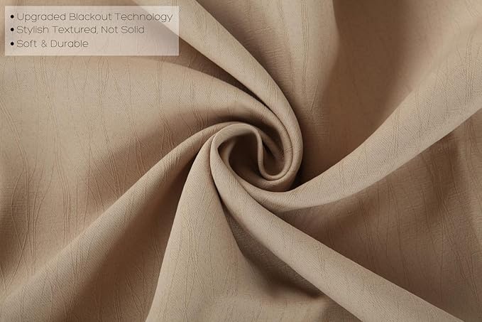 MIUCO Blackout Curtains Room Darkening Curtains Textured Grommet Window Curtains for Bedroom 2 Panels 52x63 Inch Long Taupe