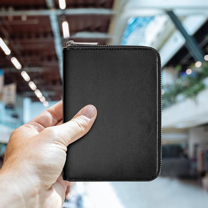 Genuine Leather Passport Wallet for Travel, RFID Blocking Cover with Zipper Closure and 3 Passport Pockets (Black)