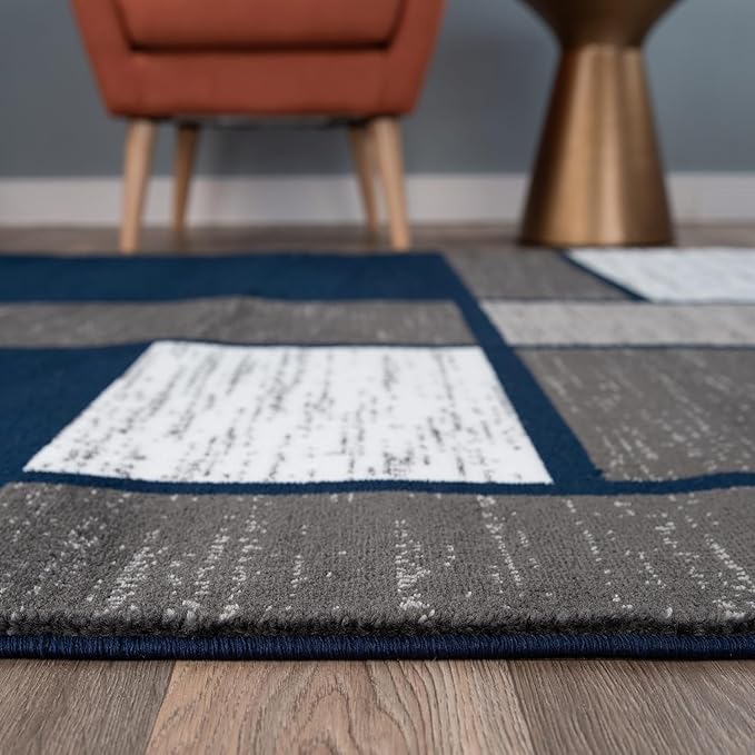 Rugshop Contemporary Modern Boxes Area Rug 3'3" x 5'3" Navy