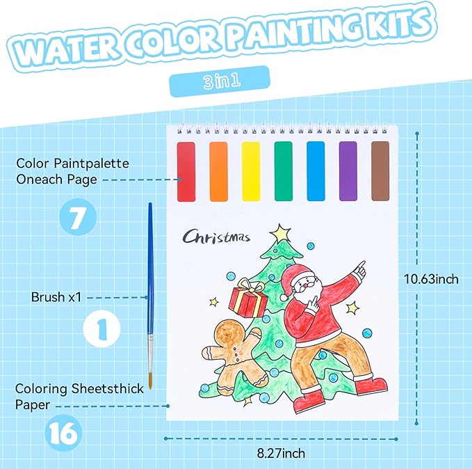 PIRIE Paint with Water Coloring Books for Kids,Watercolor Painting Sets Painting Activity for Kids Ages 3 4 5 6 7 8+,Birthday Gifts Arts & Crafts Toy (Christmas)