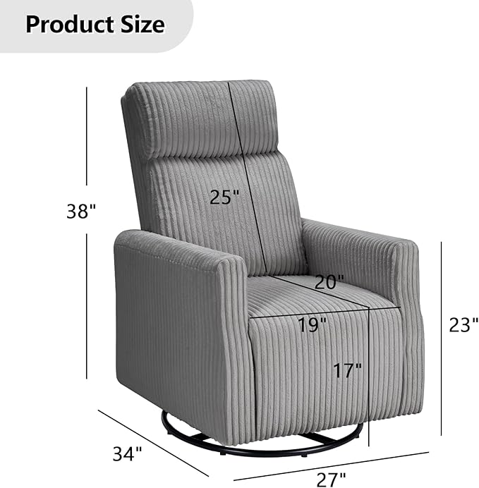 CANMOV Swivel Rocker Chair Set of 2, Swivel Accent Chair with High Back and Arms, Corduroy Glider Chair for Living Room Bedroom Nursery, Grey